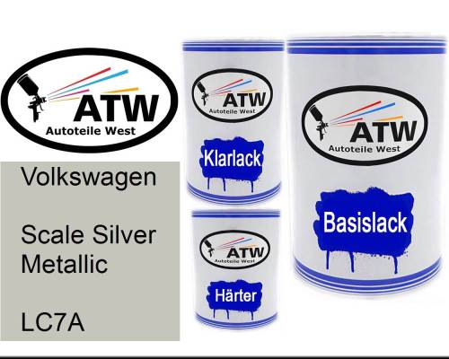 Volkswagen, Scale Silver Metallic, LC7A: 500ml Lackdose + 500ml Klarlack + 250ml Härter - Set, von ATW Autoteile West.